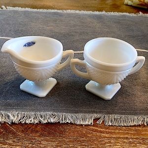 VINTAGE, Smith Handmade Milk Glass, creamer and sugar